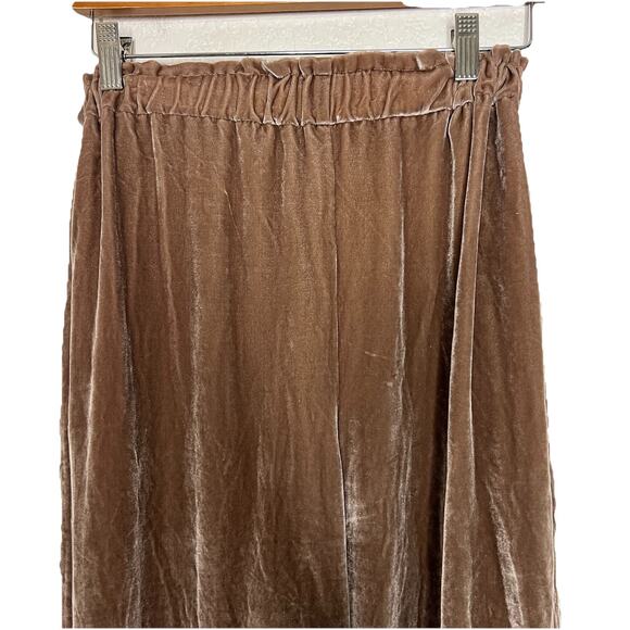 Emerson Fry Tan Velvet Silk Wide Leg Pants Small Pull On Elegant Cocktail X23 - Picture 3 of 6